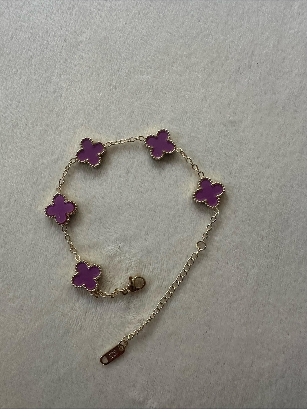 Purple Clover Link Bracelet - Gold Chain
